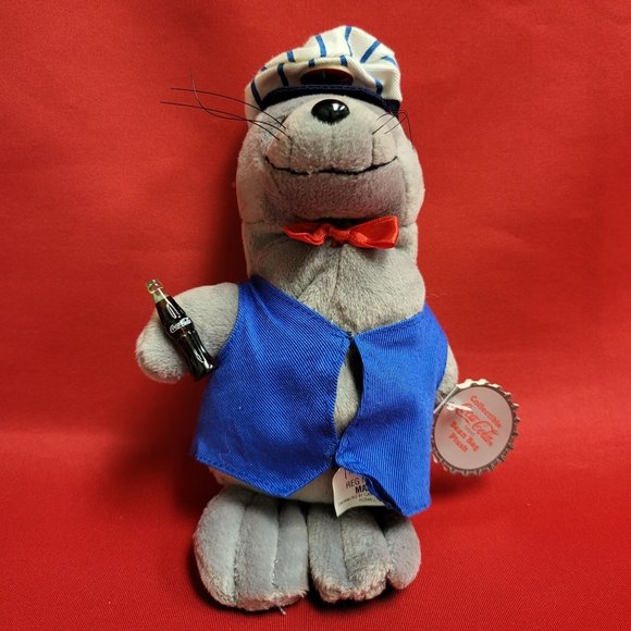Coca Cola Seal in a Delivery Outfit Bean Bag Plush Seal Rilly Stuffed Toy 1998 - Picture 14 of 14